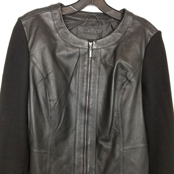 Jaclyn Smith Women Zip Up Leather Knit Mixed Media Jacket Sz L Black - Picture 2 of 8
